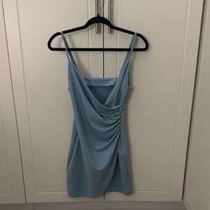 Elegant Blue Draped Dress
